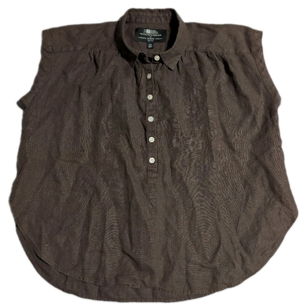 J Crew Baird McNutt Irish Linen Shirt Womens XXS Brown Sleeveless Popover Blouse